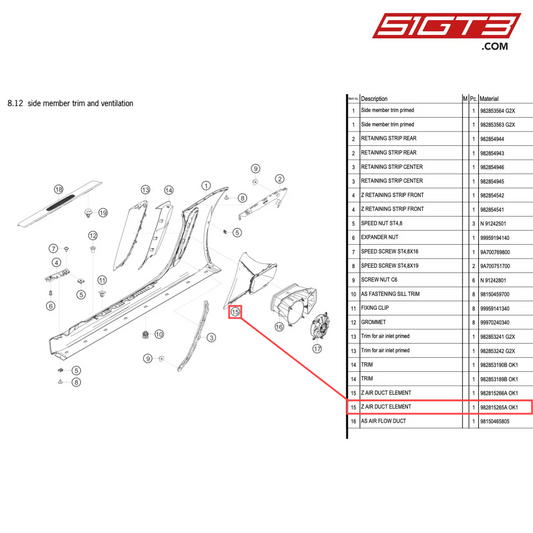 Z AIR DUCT ELEMENT - 982815265A OK1 [PORSCHE 718 Cayman GT4 Clubsport]