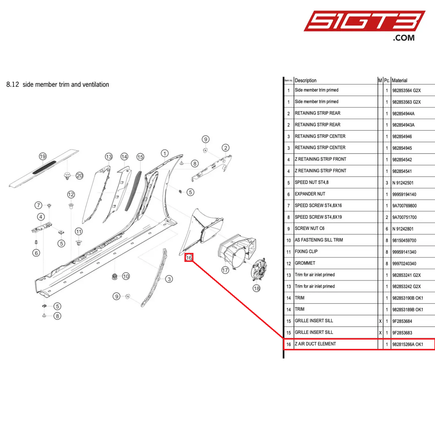 Z AIR DUCT ELEMENT - 982815266A OK1 [PORSCHE 718 Cayman GT4 RS Clubsport]