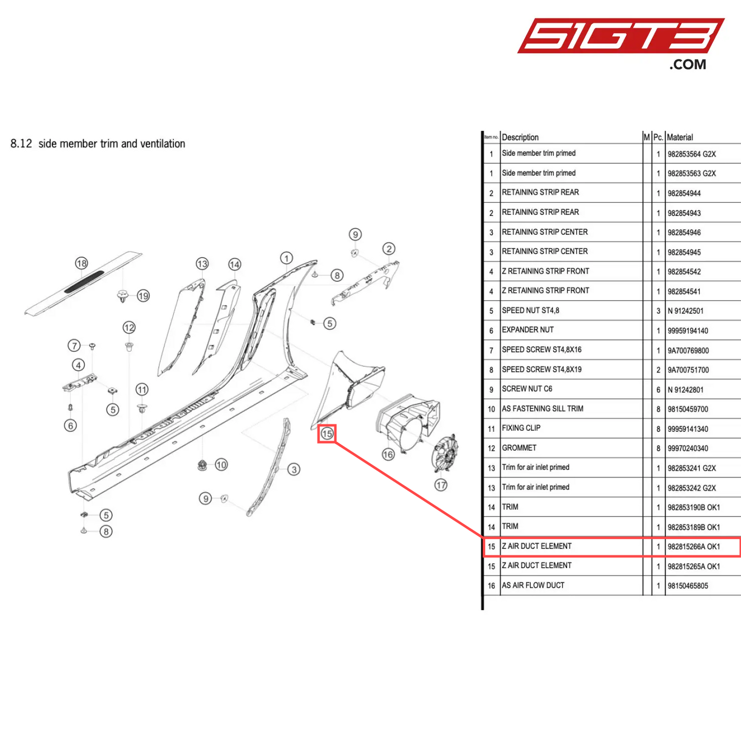 Z AIR DUCT ELEMENT - 982815266A OK1 [PORSCHE 718 Cayman GT4 Clubsport]