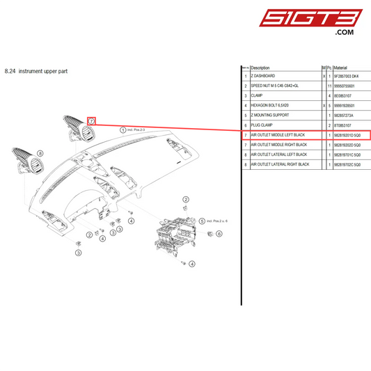 AIR OUTLET MIDDLE LEFT BLACK - 982819201D 5Q0 [PORSCHE 718 Cayman GT4 Clubsport]