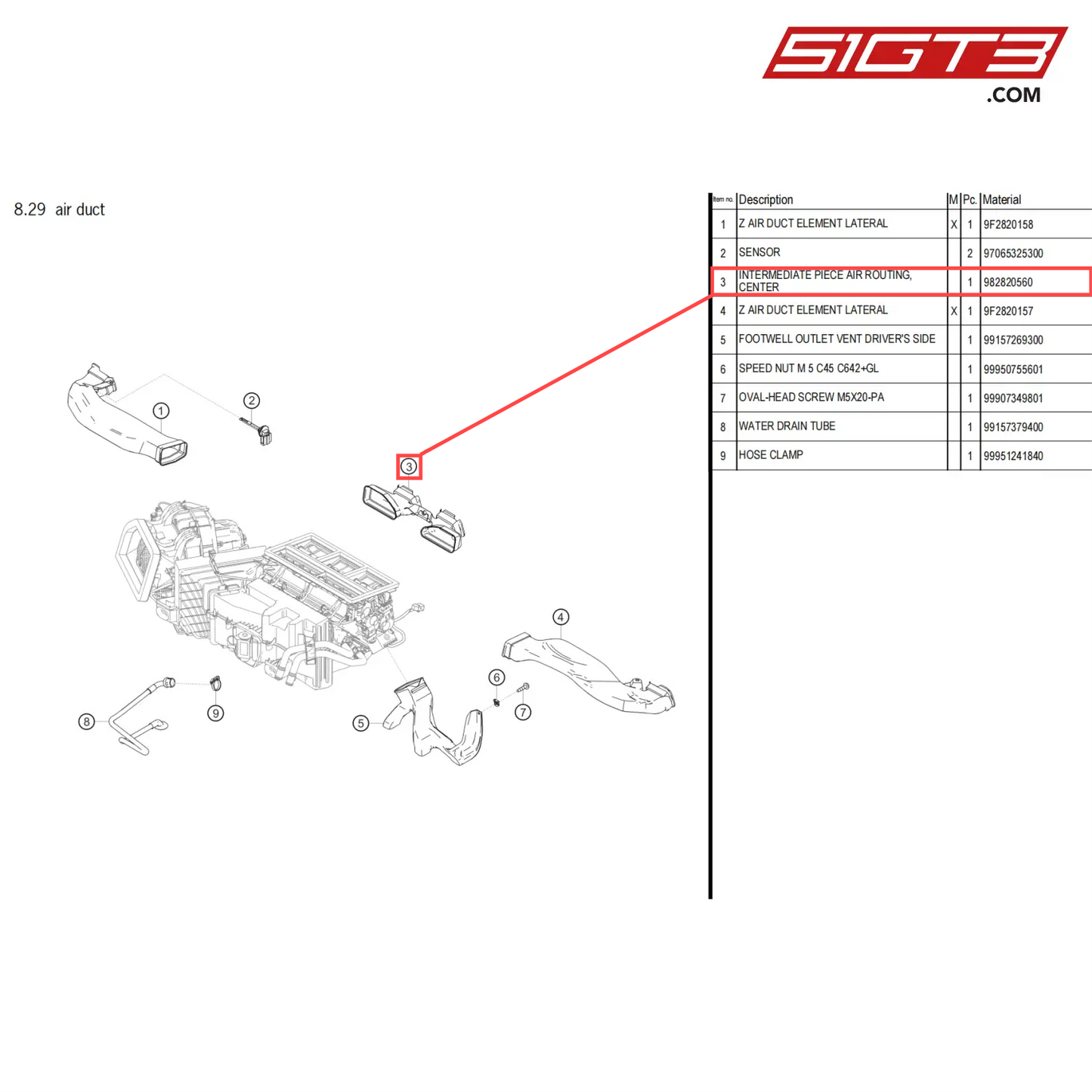 INTERMEDIATE PIECE AIR ROUTING,CENTER - 982820560 [PORSCHE 718 Cayman GT4 Clubsport]