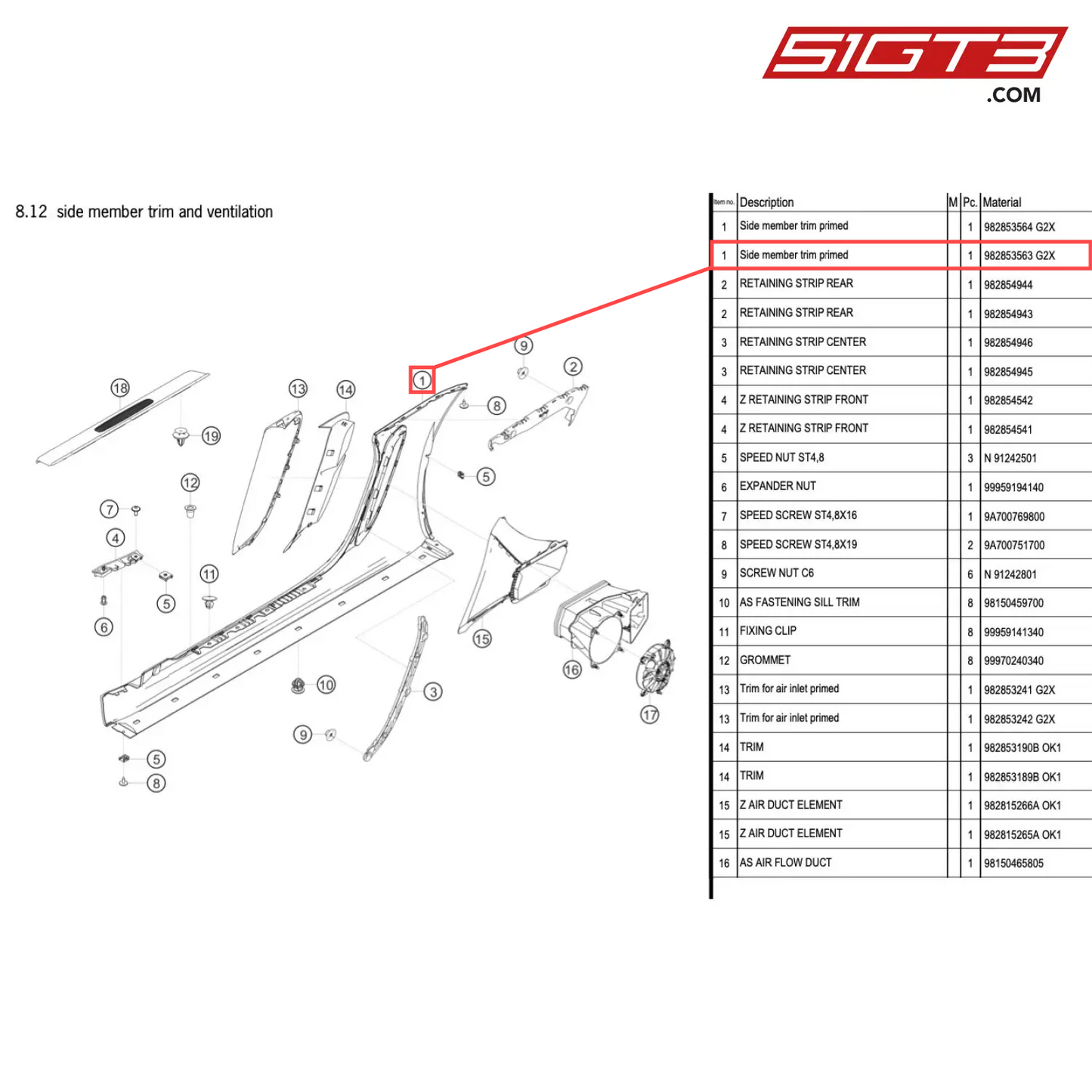 Side member trim primed - 982853563  G2X [PORSCHE 718 Cayman GT4 Clubsport]