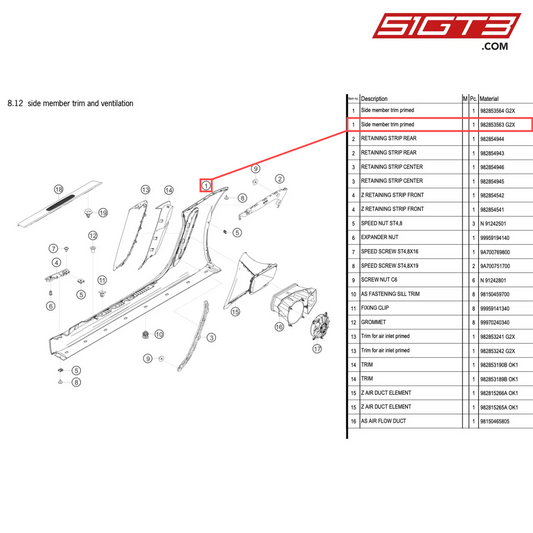 Side member trim primed - 982853563  G2X [PORSCHE 718 Cayman GT4 Clubsport]