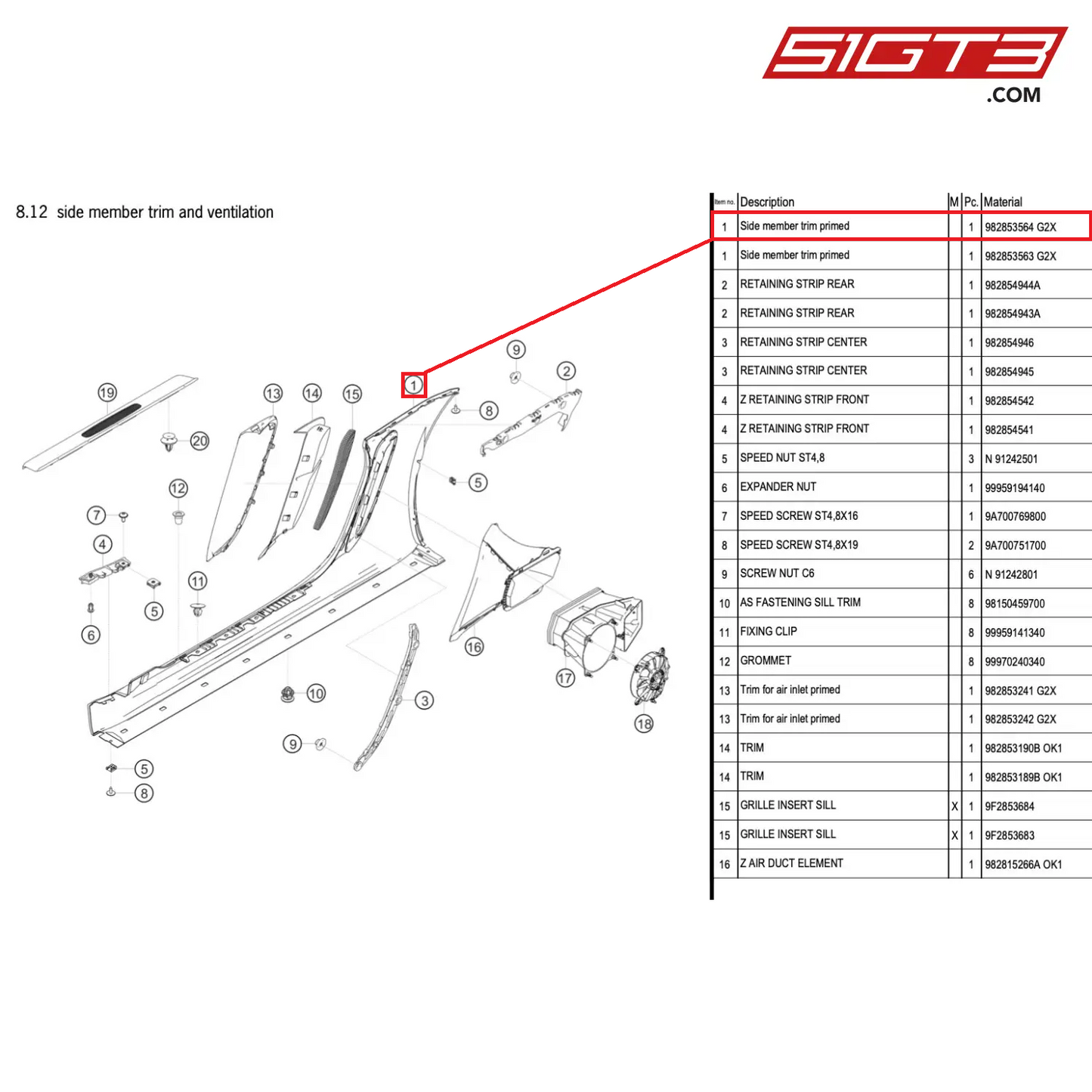 Side member trim primed - 982853564  G2X [PORSCHE 718 Cayman GT4 RS Clubsport]