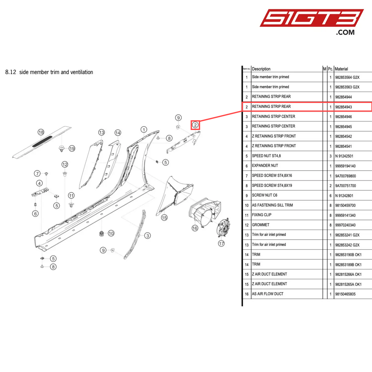 RETAINING STRIP REAR - 982854943 [PORSCHE 718 Cayman GT4 Clubsport]