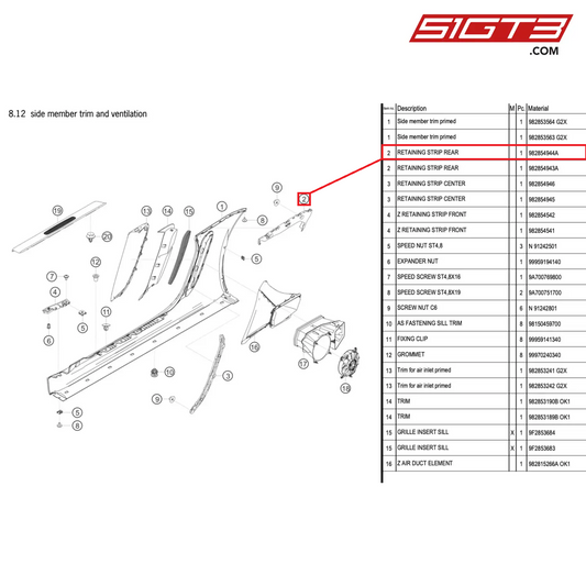 RETAINING STRIP REAR - 982854944A [PORSCHE 718 Cayman GT4 RS Clubsport]