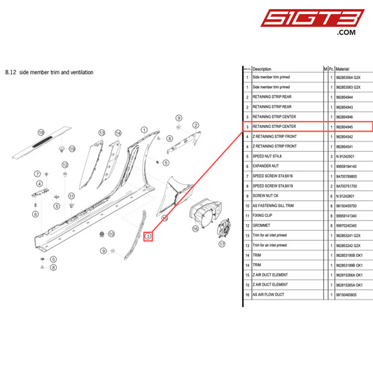 RETAINING STRIP CENTER - 982854945 [PORSCHE 718 Cayman GT4 Clubsport]