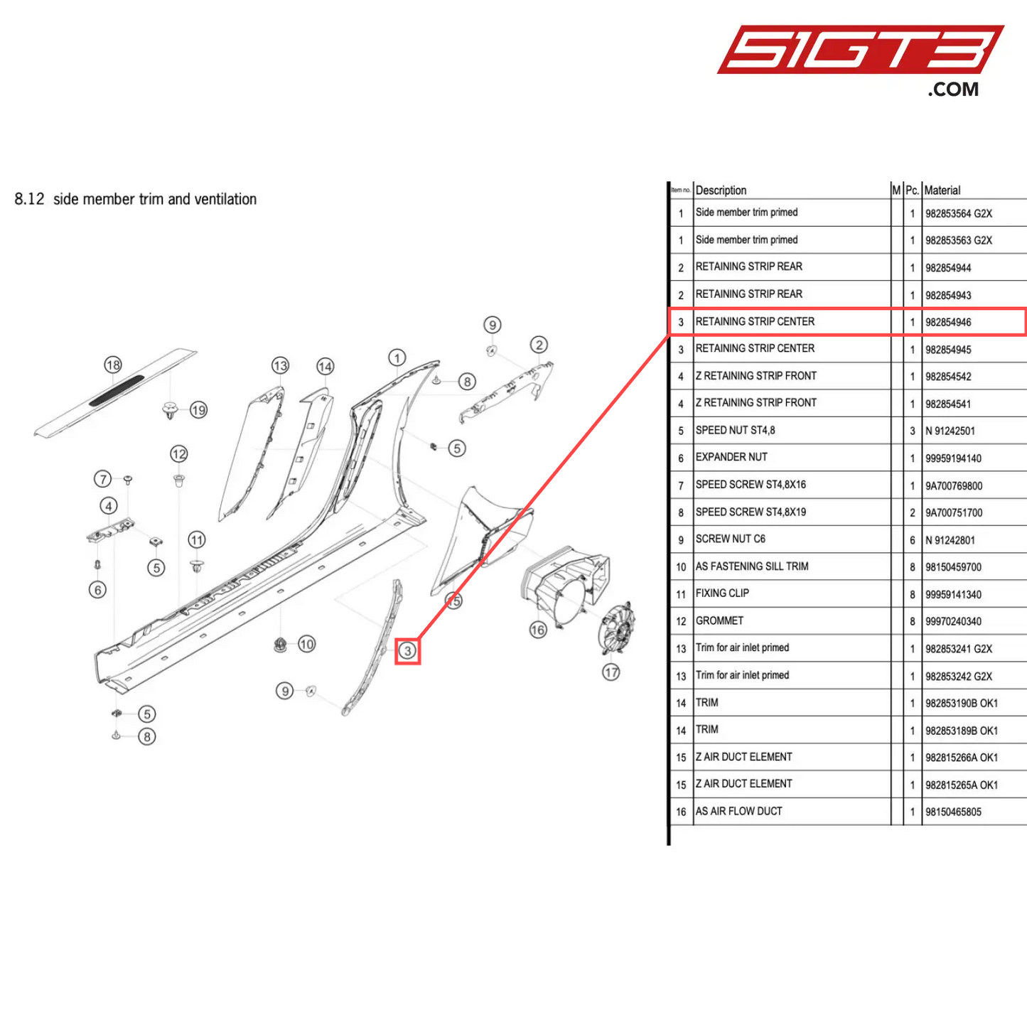 RETAINING STRIP CENTER - 982854946 [PORSCHE 718 Cayman GT4 Clubsport]