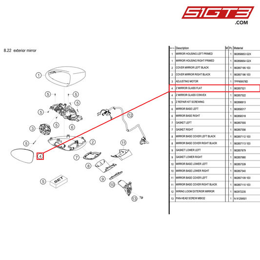 Z MIRROR GLASS FLAT - 982857521 [PORSCHE 718 Cayman GT4 RS Clubsport]
