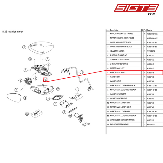 MIRROR BASE RIGHT - 982858318 [PORSCHE 718 Cayman GT4 RS Clubsport]