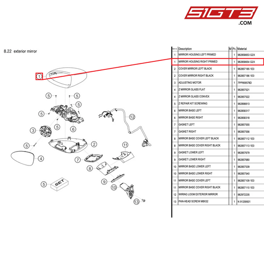 MIRROR HOUSING RIGHT PRIMED - 982858654  G2X [PORSCHE 718 Cayman GT4 RS Clubsport]
