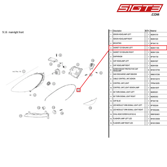 GASKET CD SEALING LEFT - 982941119A [PORSCHE 718 Cayman GT4 Clubsport]