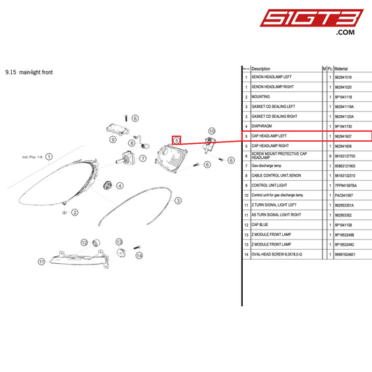CAP HEADLAMP LEFT - 982941607 [PORSCHE 718 Cayman GT4 RS Clubsport]