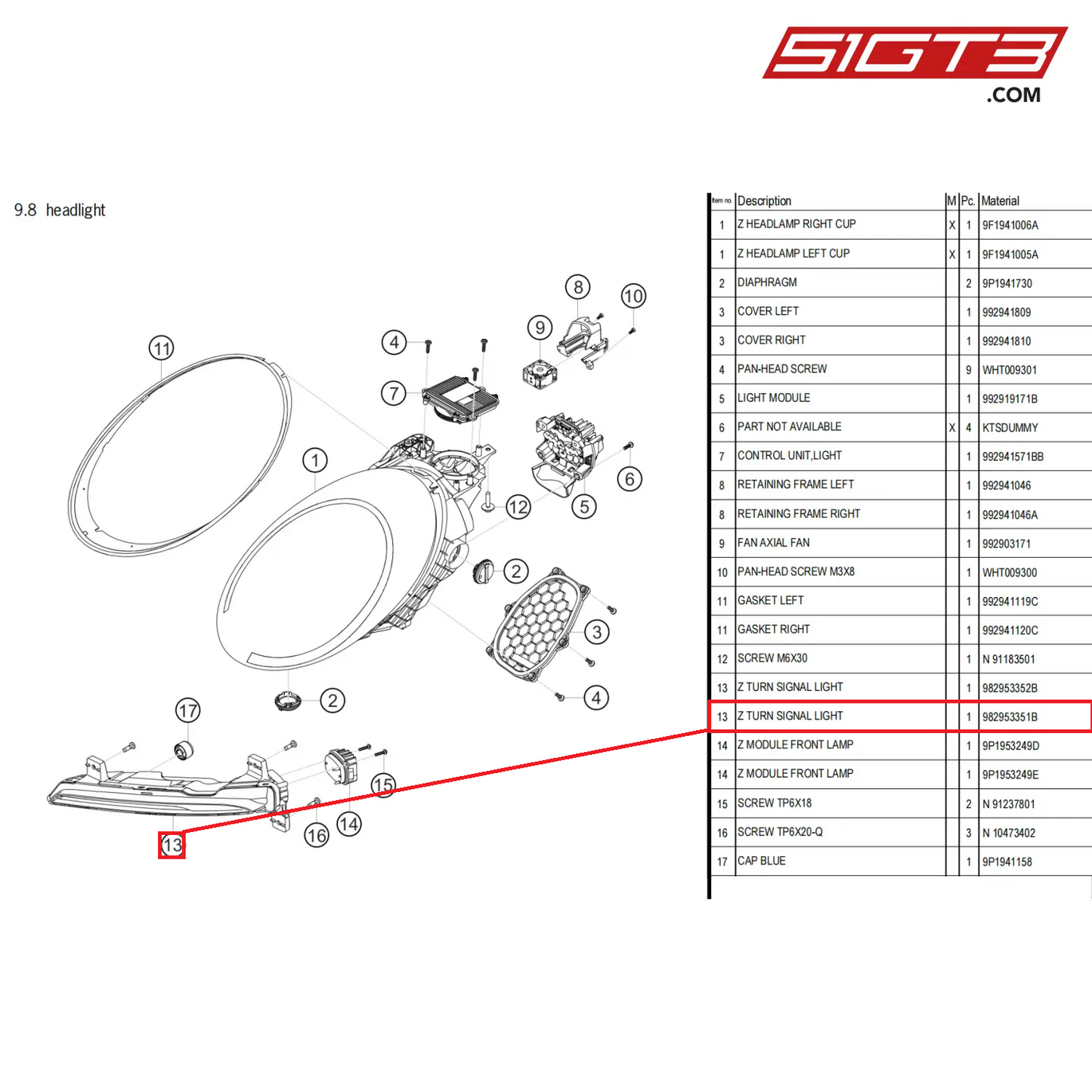 Z TURN SIGNAL LIGHT - 982953351B [PORSCHE 911 GT3 Cup Type 992]