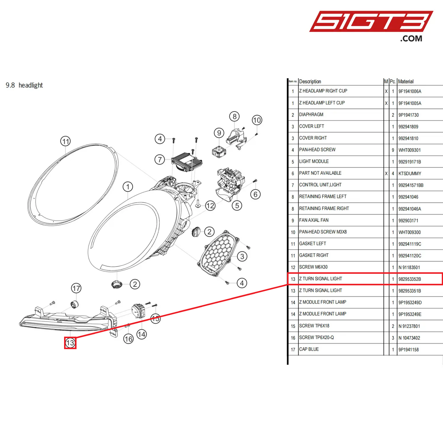 Z TURN SIGNAL LIGHT - 982953352B [PORSCHE 911 GT3 Cup Type 992]