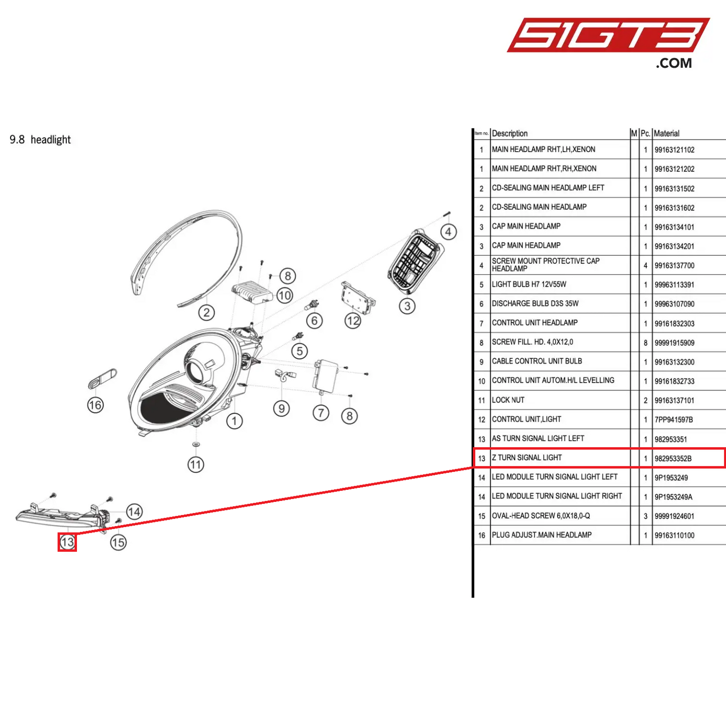 Z TURN SIGNAL LIGHT - 982953352B [PORSCHE 991.1 GT3 Cup (2017)]