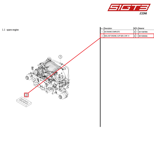 SEAL SET ENGINE, CUP GEN. 2 MY. H - 9911009039A [PORSCHE 991.1 GT3 Cup (2017)]