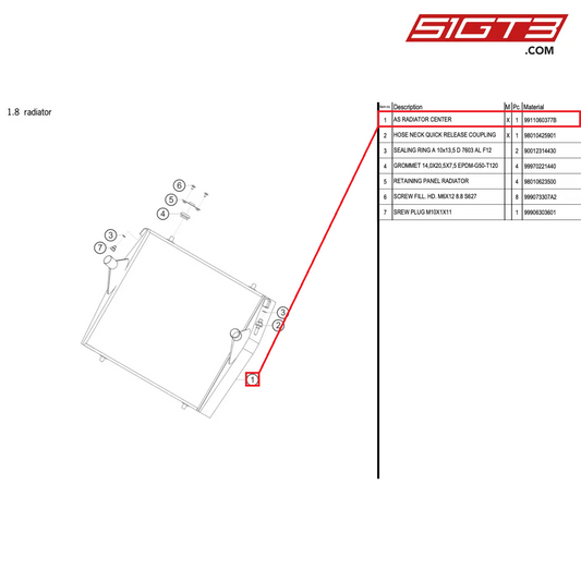 AS RADIATOR CENTER - 9911060377B [PORSCHE 911 GT3 R Type 991 (GEN 2)]