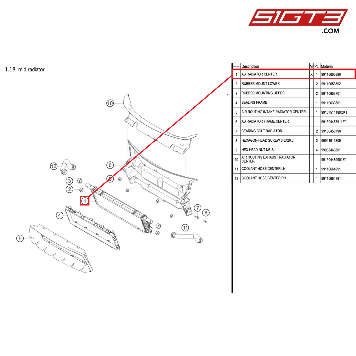 AS RADIATOR CENTER - 99110603890 [PORSCHE 991.1 GT3 Cup]