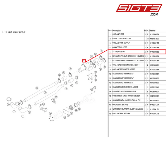 AS THERMOSTAT - 9911060508B [PORSCHE 911 GT3 R Type 991 (GEN 2)]