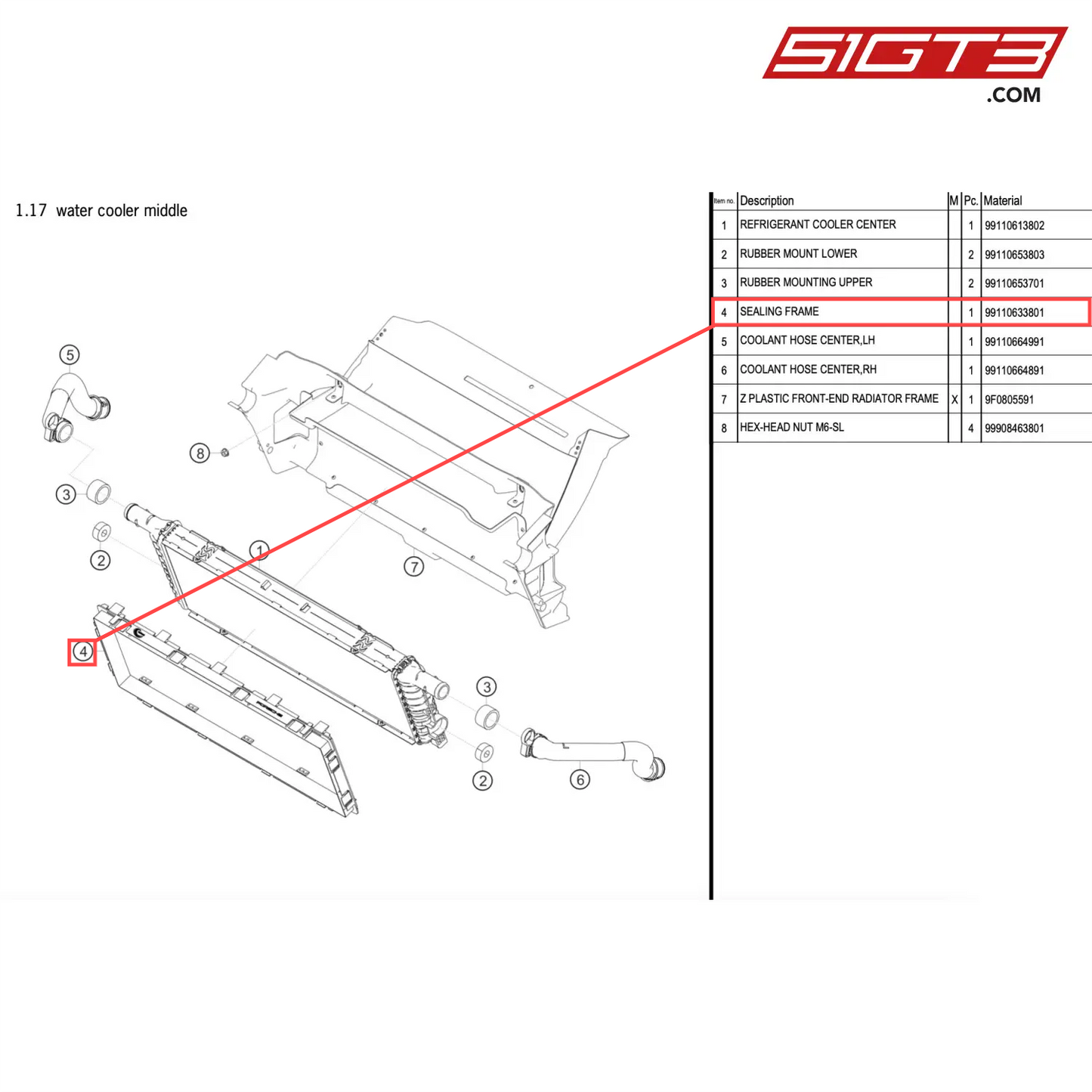 SEALING FRAME - 99110633801 [PORSCHE 911 GT2 RS Clubsport]