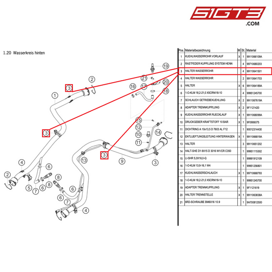 SUPPORT WATER TUBE - 99110641501 [PORSCHE 991.1 GT3 Cup (2014)]