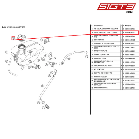 リッドイコライジングタンククーラント - 99110645701 [ポルシェ 991.1 GT3 R]