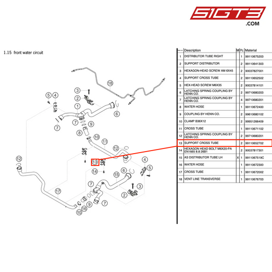 SUPPORT CROSS TUBE - 99110652702 [PORSCHE 911 GT3 Cup Type 991 (GEN 2)]