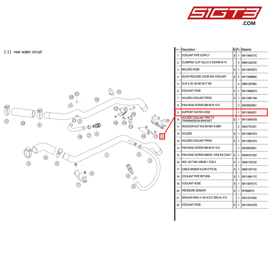 SUPPORT WATER HOSE - 99110654001 [PORSCHE 911 GT3 R Type 991 (GEN 2)]