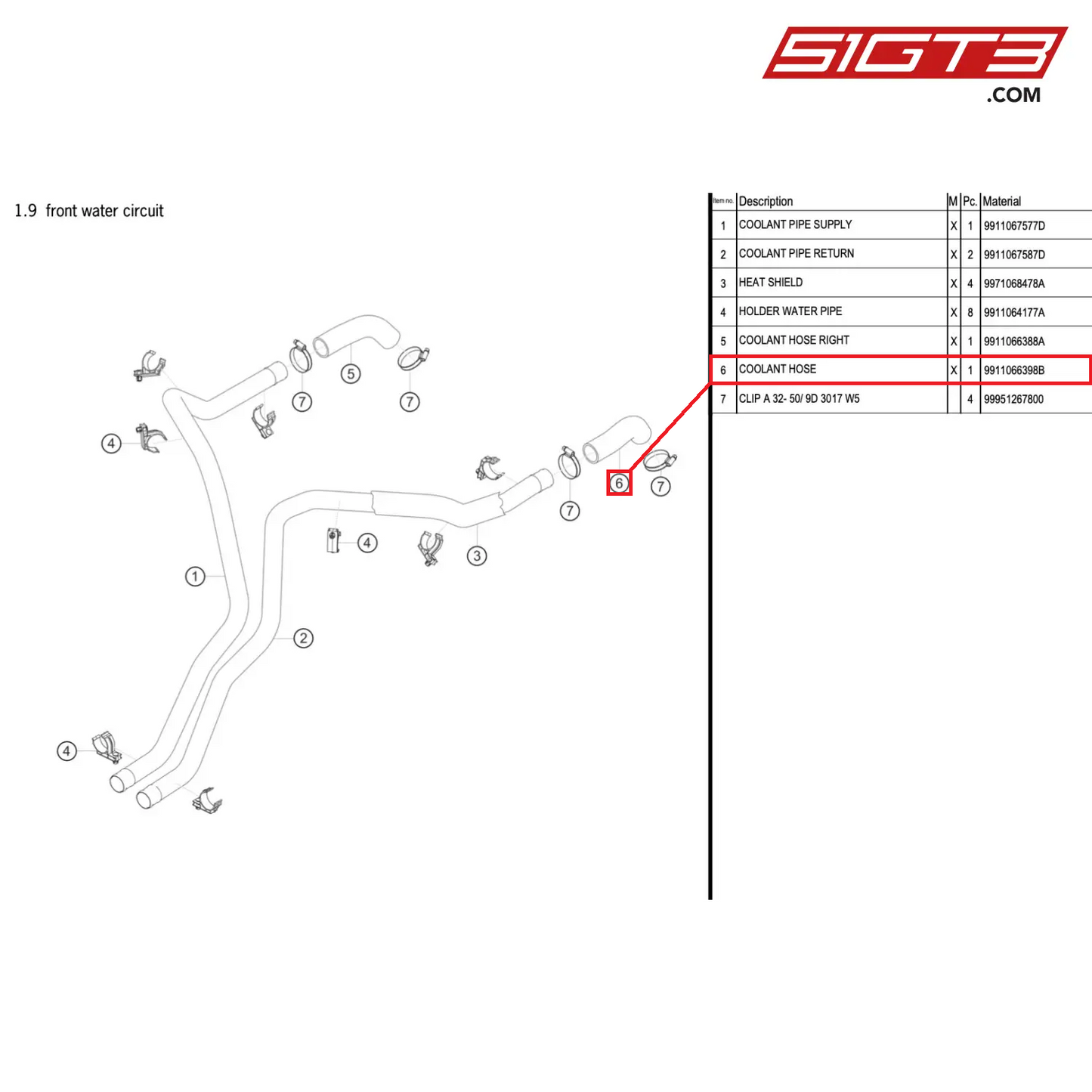 COOLANT HOSE - 9911066398B [PORSCHE 911 GT3 R Type 991 (GEN 2)]