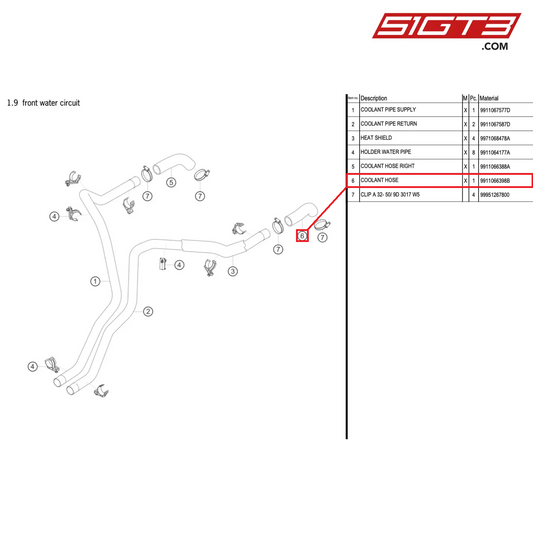 COOLANT HOSE - 9911066398B [PORSCHE 911 GT3 R Type 991 (GEN 2)]