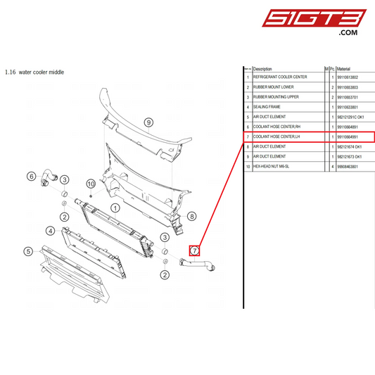 COOLANT HOSE CENTER,LH - 99110664991 [PORSCHE 718 Cayman GT4 Clubsport]