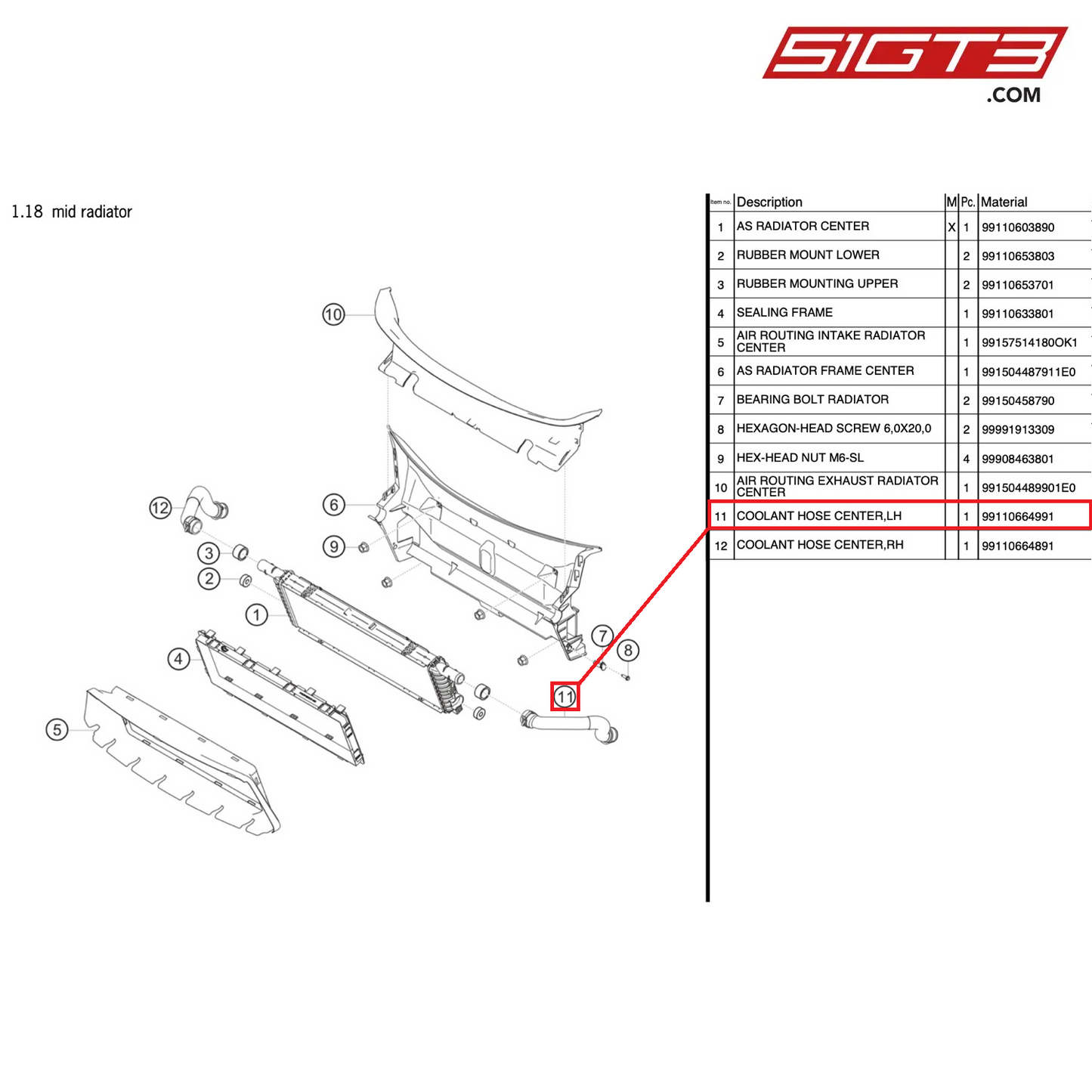 COOLANT HOSE CENTER,LH - 99110664991 [PORSCHE 911 GT2 RS Clubsport]