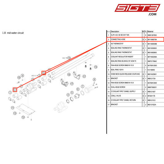 CONNECTING HOSE - 9911066578A [PORSCHE 992.1 GT3 R]