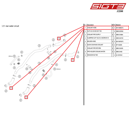 COOLANT HOSE - 9911066607A [PORSCHE 992.1 GT3 R]