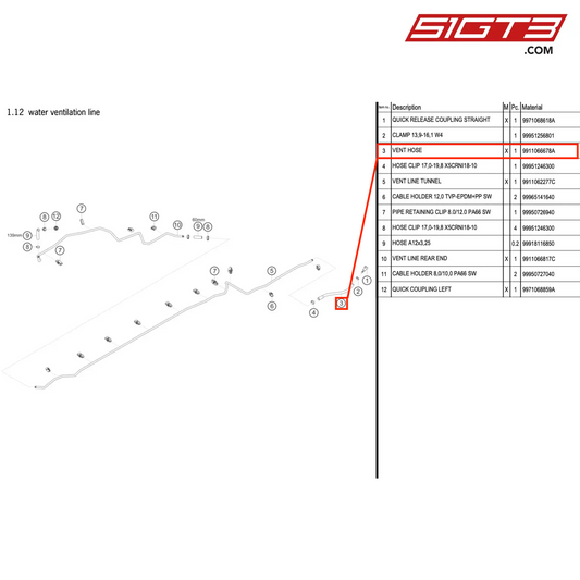 VENT HOSE - 9911066678A [PORSCHE 911 GT3 R Type 991 (GEN 2)]