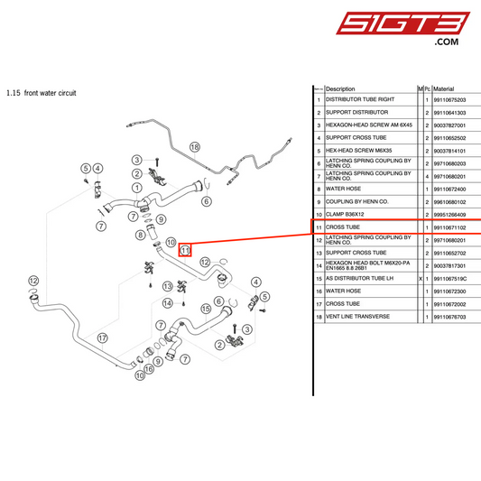 CROSS TUBE - 99110671102 [PORSCHE 911 GT3 Cup Type 991 (GEN 2)]