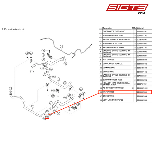 WATER HOSE - 99110672300 [PORSCHE 911 GT3 Cup Type 991 (GEN 2)]