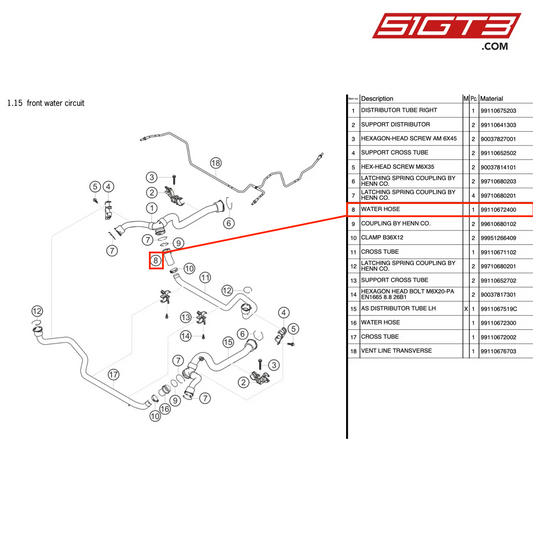 WATER HOSE - 99110672400 [PORSCHE 911 GT3 Cup Type 991 (GEN 2)]