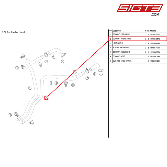 COOLANT PIPE RETURN - 9911067587D [PORSCHE 911 GT3 R Type 991 (GEN 2)]