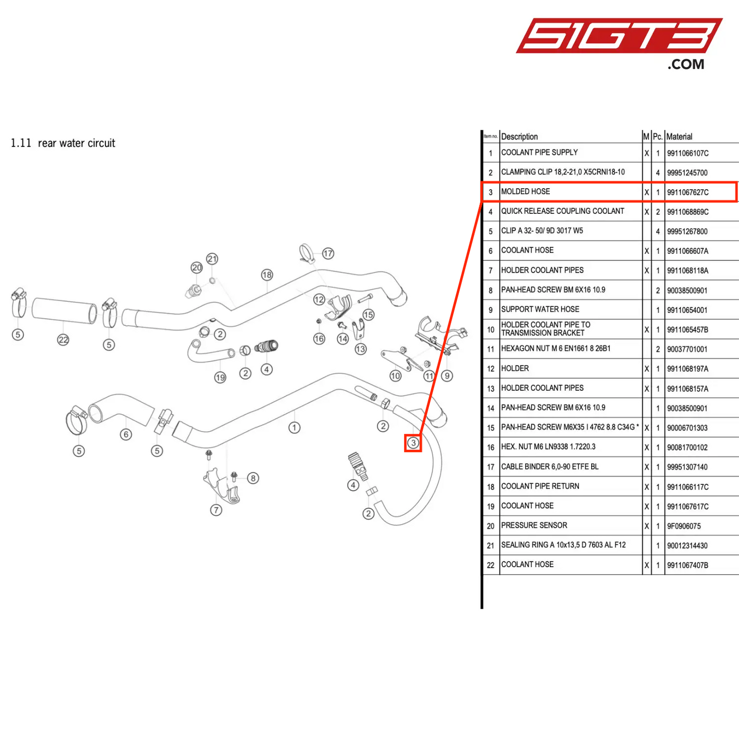 MOLDED HOSE - 9911067627C [PORSCHE 911 GT3 R Type 991 (GEN 2)]