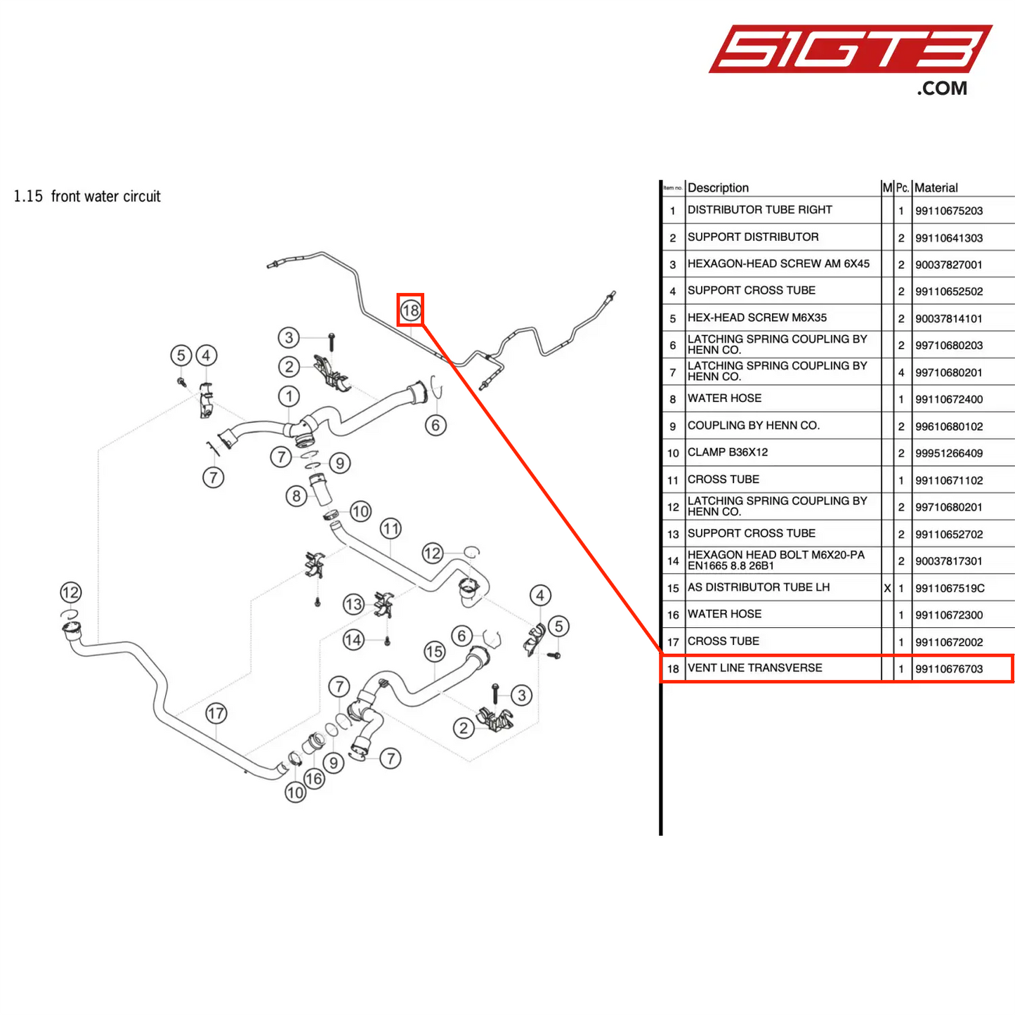 VENT LINE TRANSVERSE - 99110676703 [PORSCHE 991.2 GT3 Cup]