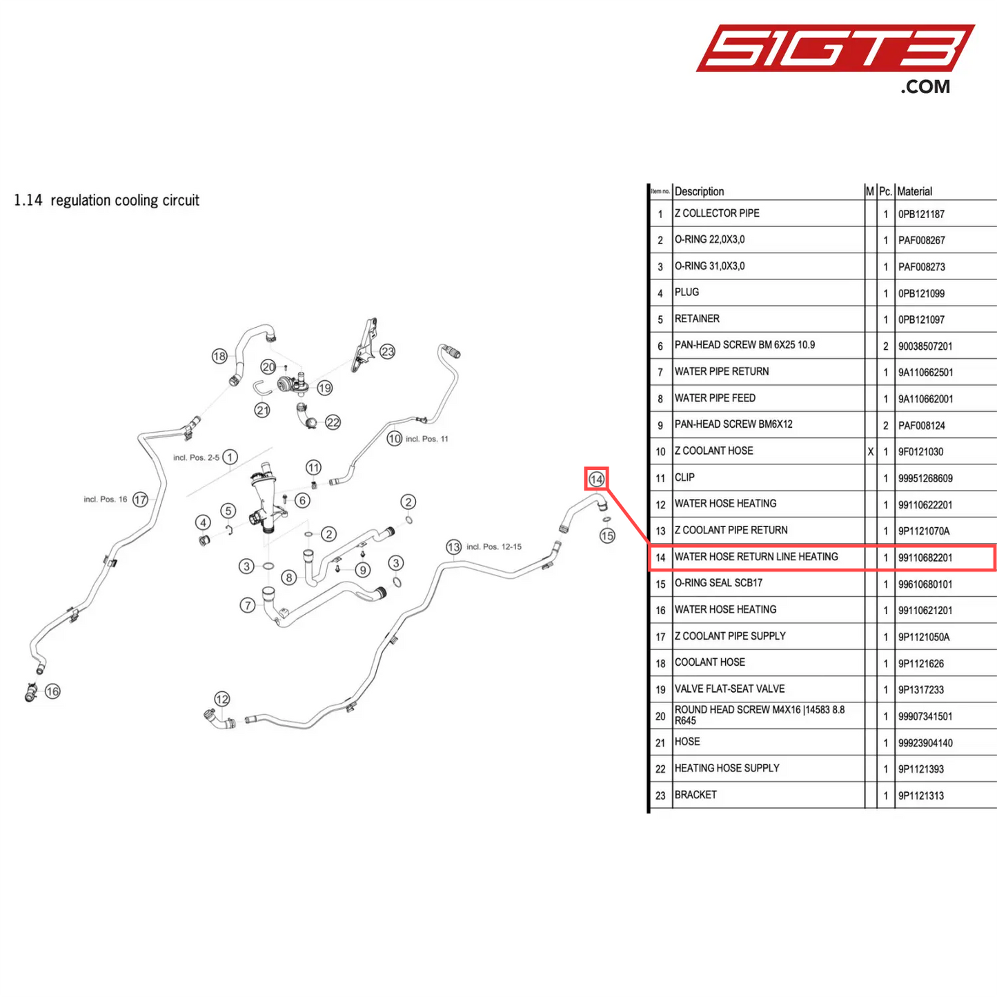 WATER HOSE RETURN LINE HEATING - 99110682201 [PORSCHE 911 GT2 RS Clubsport]