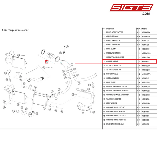 RUBBER SLEEVE - 99111067771 [PORSCHE 911 GT2 RS Clubsport]
