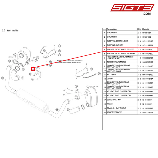 HOLDER FRONT MUFFLER LEFT - 9911112479C [PORSCHE 991.2 GT3 Cup]