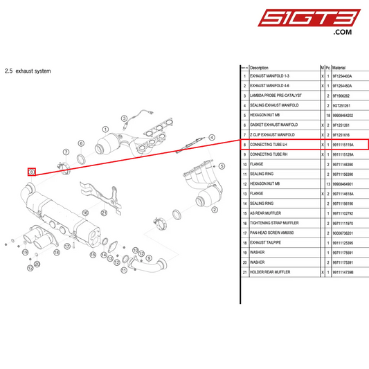 CONNECTING TUBE LH - 9911115119A [PORSCHE 991.1 GT3 Cup (2017)]