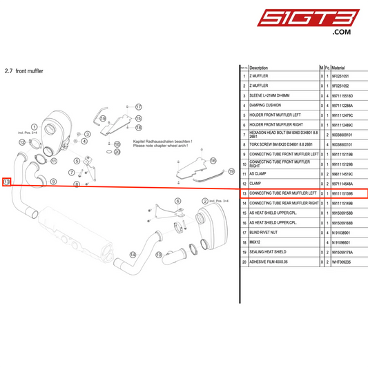 CONNECTING TUBE REAR MUFFLER LEFT - 9911115139B [PORSCHE 991.1 GT3 Cup (2017)]