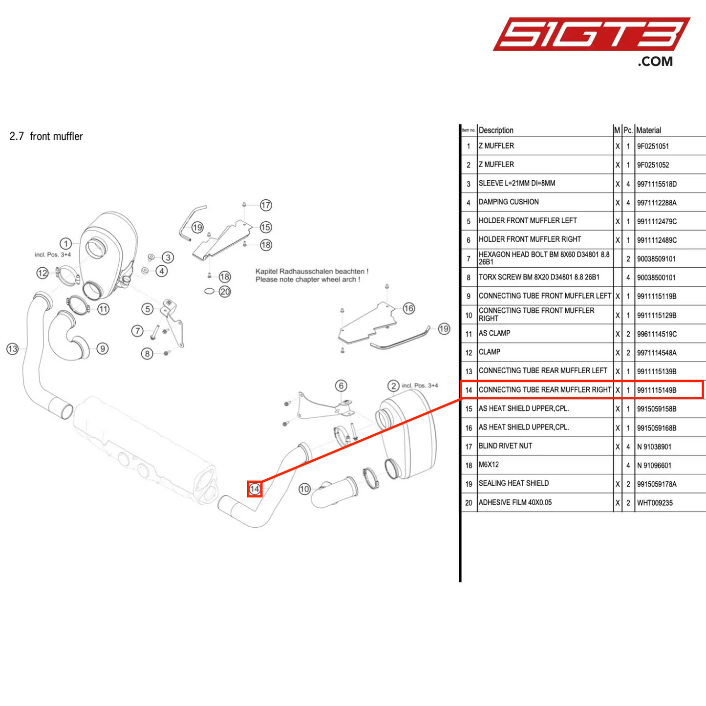 CONNECTING TUBE REAR MUFFLER RIGHT - 9911115149B [PORSCHE 991.1 GT3 Cup (2017)]