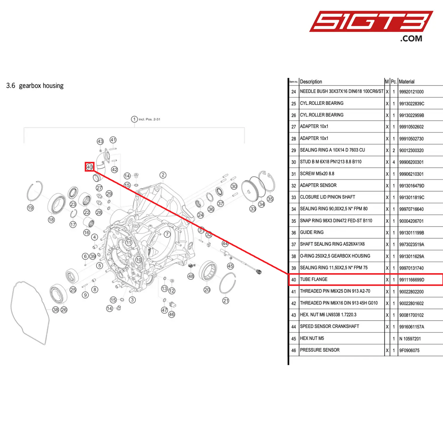 TUBE FLANGE - 9911166699D [PORSCHE 911 GT3 R Type 991 (GEN 2)]