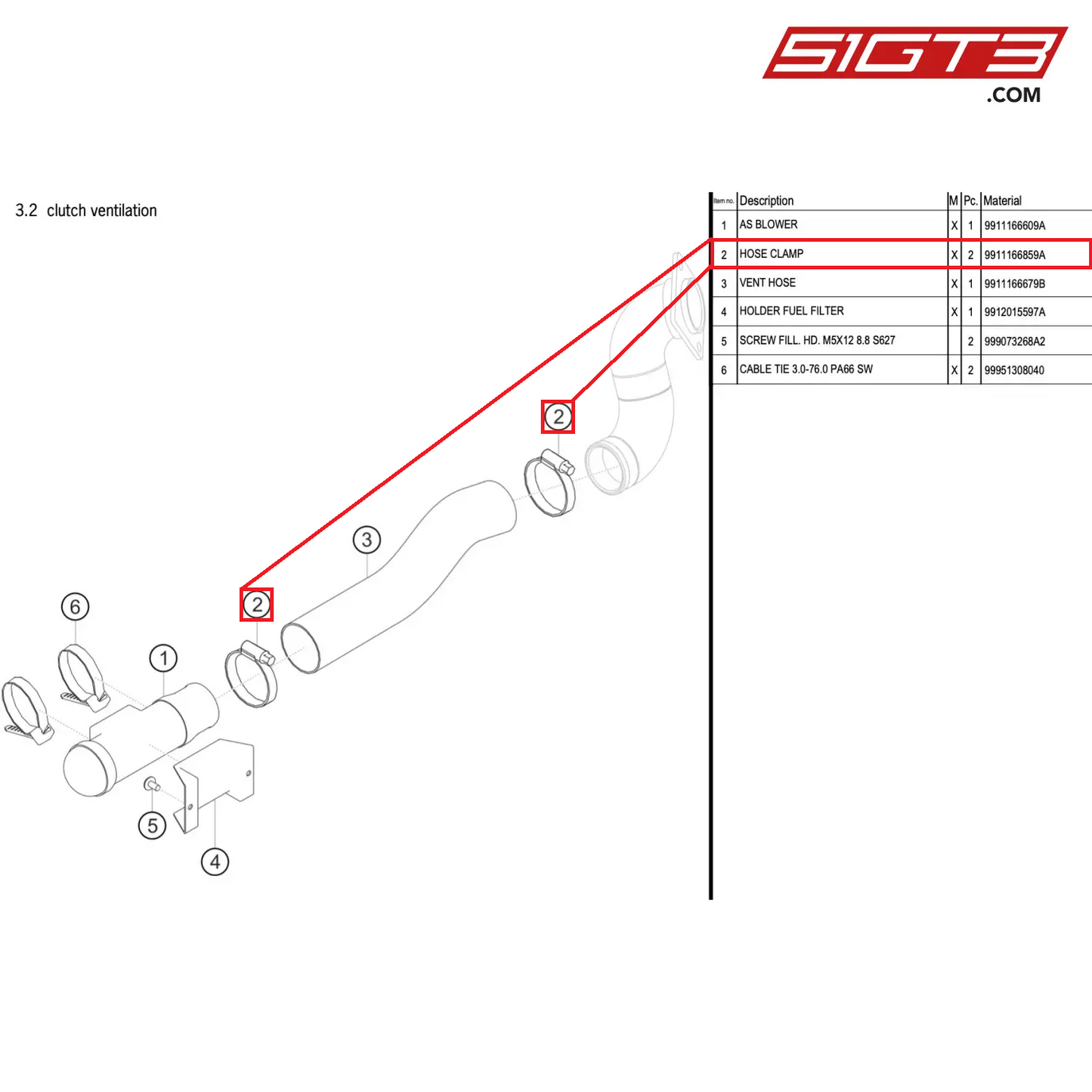 HOSE CLAMP - 9911166859A [PORSCHE 911 GT3 R Type 991 (GEN 2)]